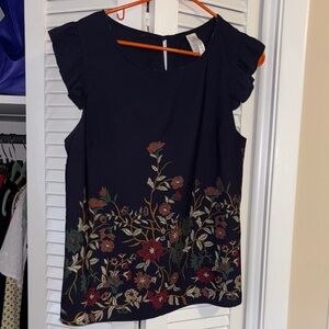 Elegant Navy Floral Blouse
